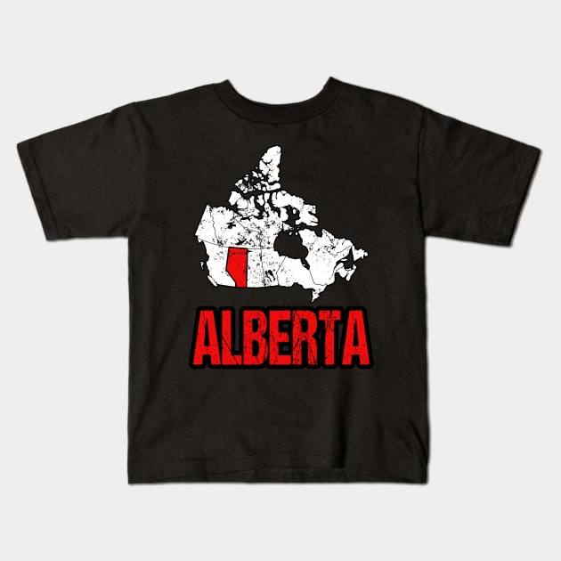 Alberta Vintage Canada Map Kids T-Shirt by HyperactiveGhost